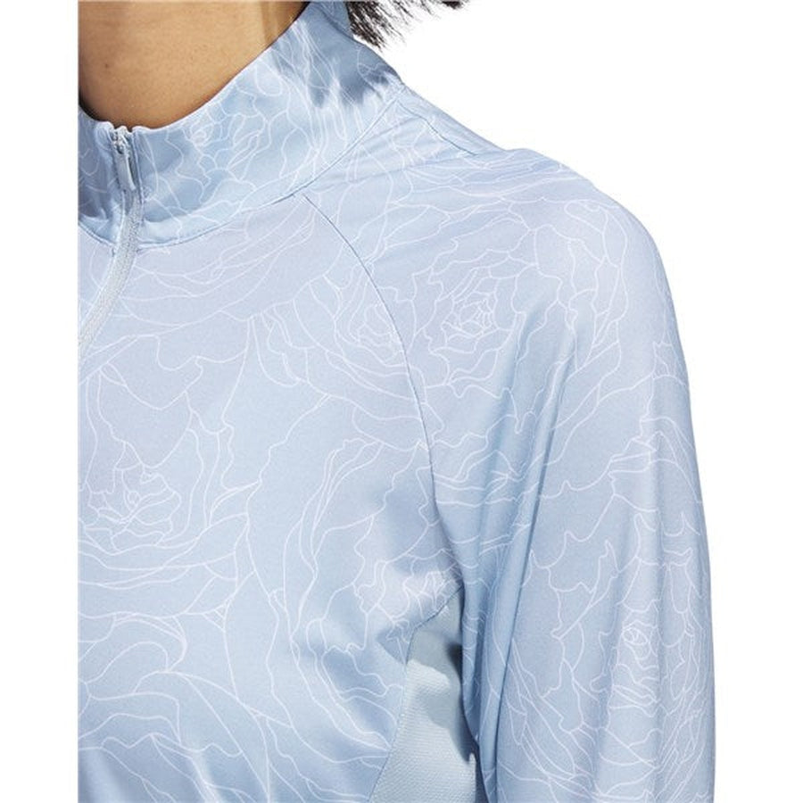 Adidas Essentials Ladies Long Sleeve Printed Mock Polo Shirt - Blue