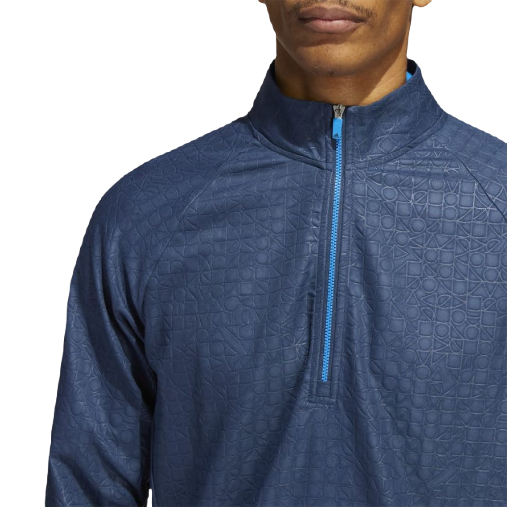 Adidas Debossed Quarter-Zip Pullover - Blue