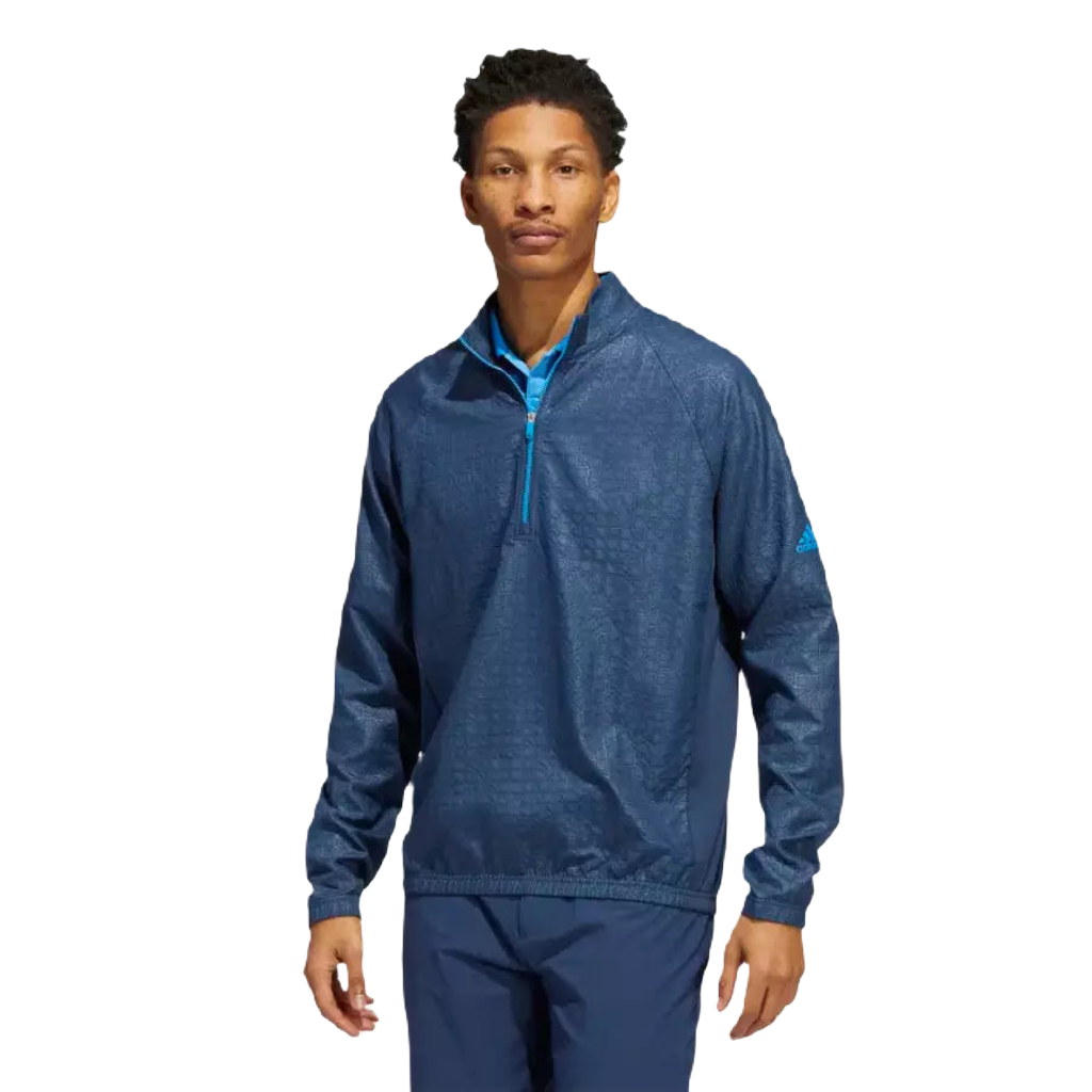 Adidas Debossed Quarter-Zip Pullover - Blue