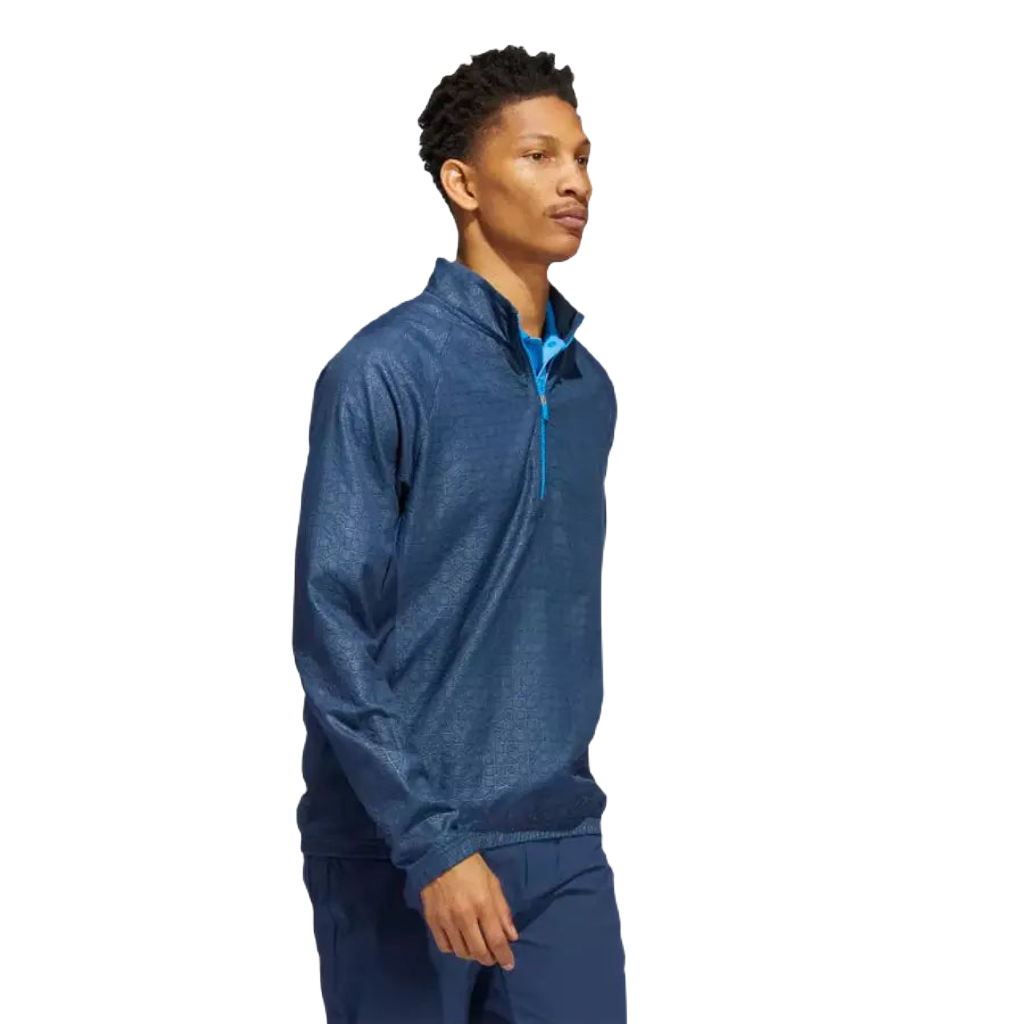 Adidas Debossed Quarter-Zip Pullover - Blue