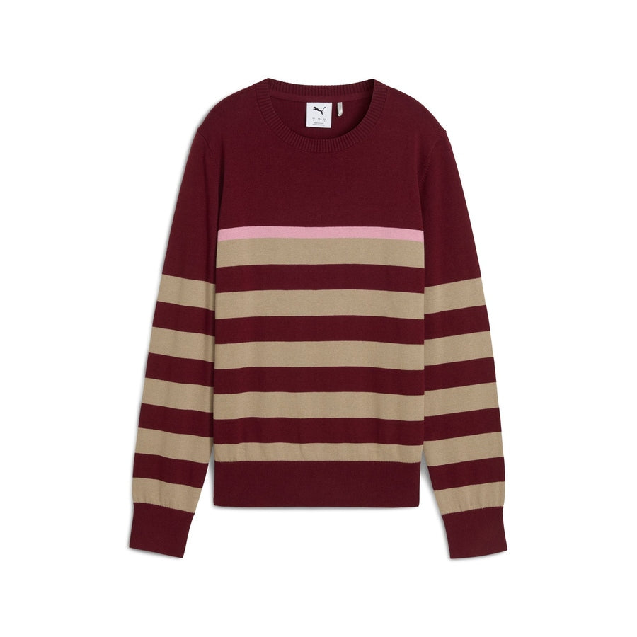 Puma Ladies Resort Stripe Crew Sweater - Ruby