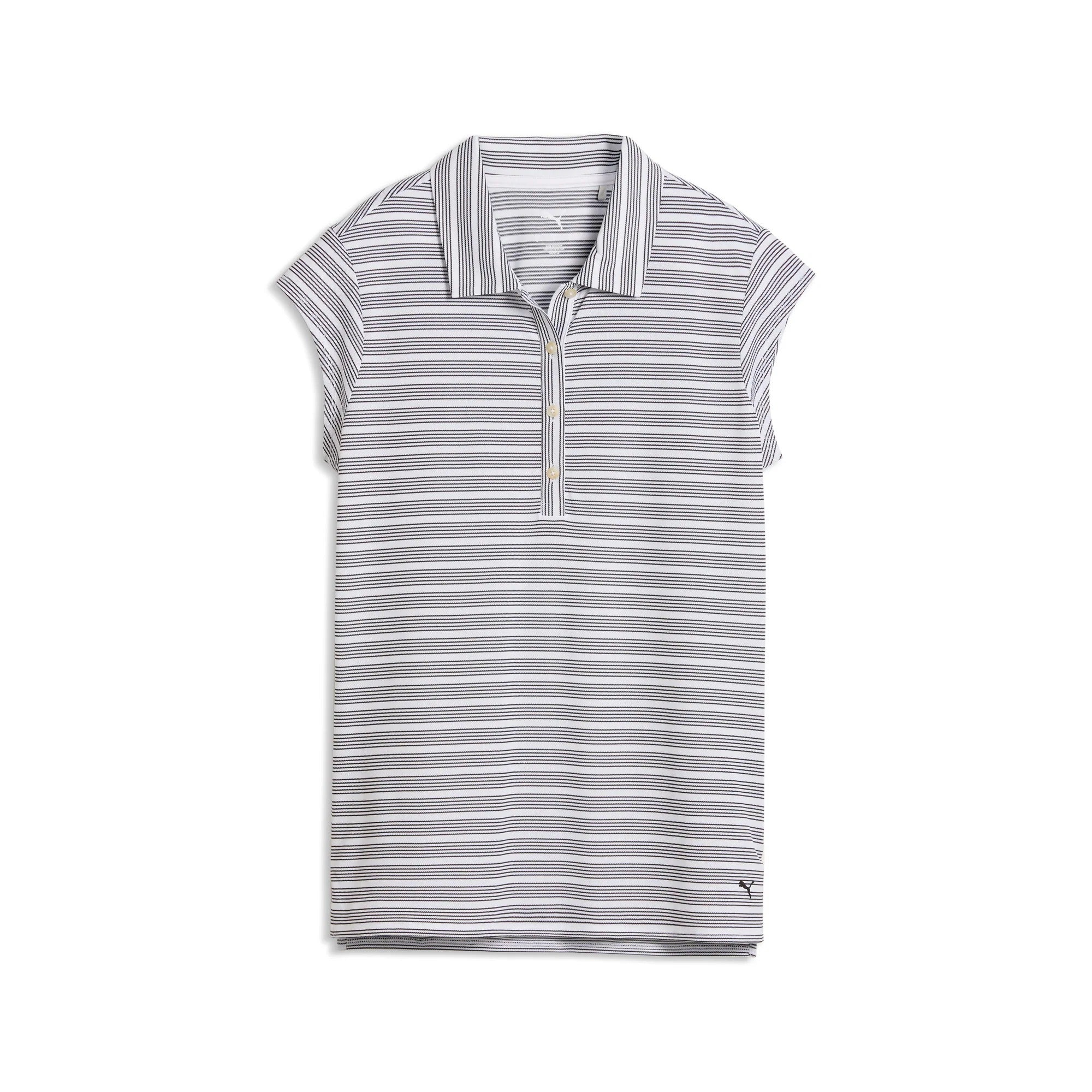 Puma Ladies Pique YD Stripe Cap Sleeve Golf Polo - White/Black