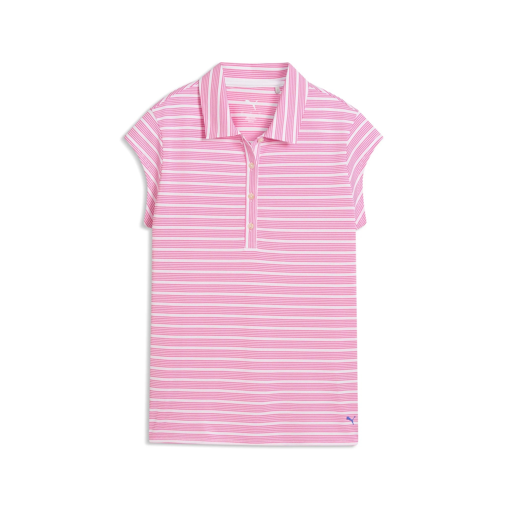 Puma Ladies Pique YD Stripe Cap Sleeve Golf Polo - White/Pink