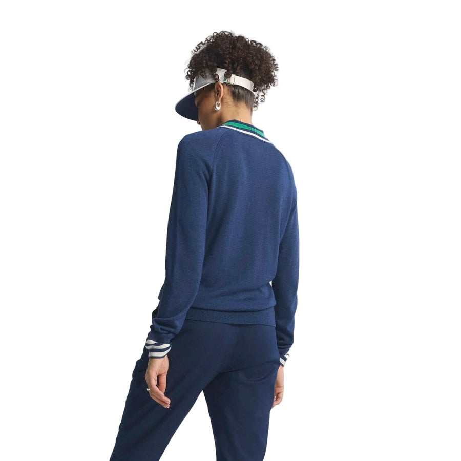 Adidas Ladies Originals Cashmere Blend V-Neck Sweater - Navy