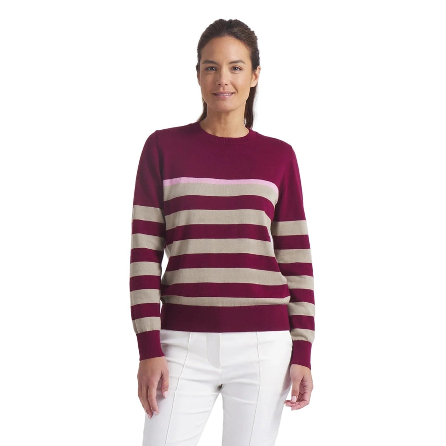 Puma Ladies Resort Stripe Crew Sweater - Ruby