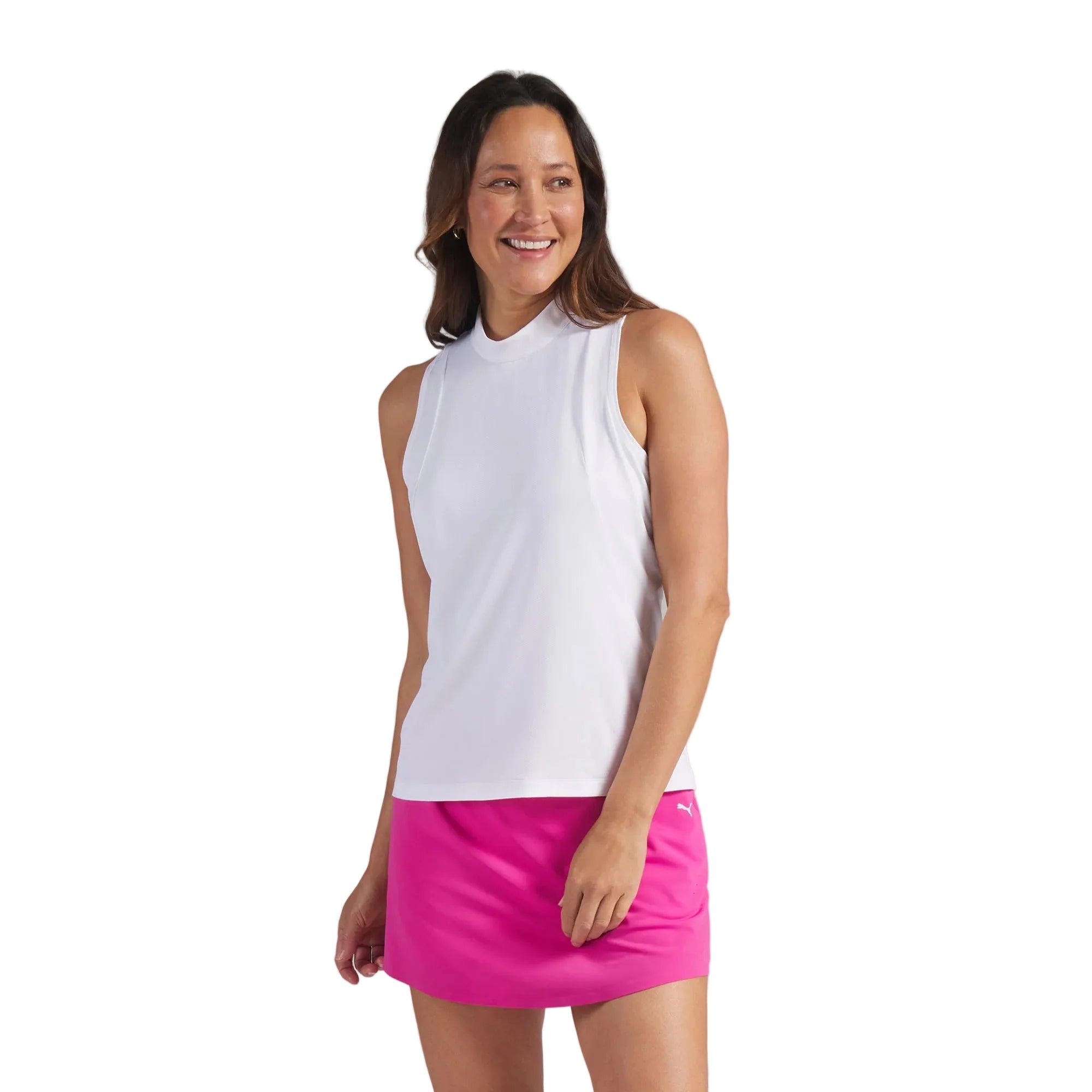 Puma Ladies Nylon Sport Sleeveless Mockneck Golf Polo - White
