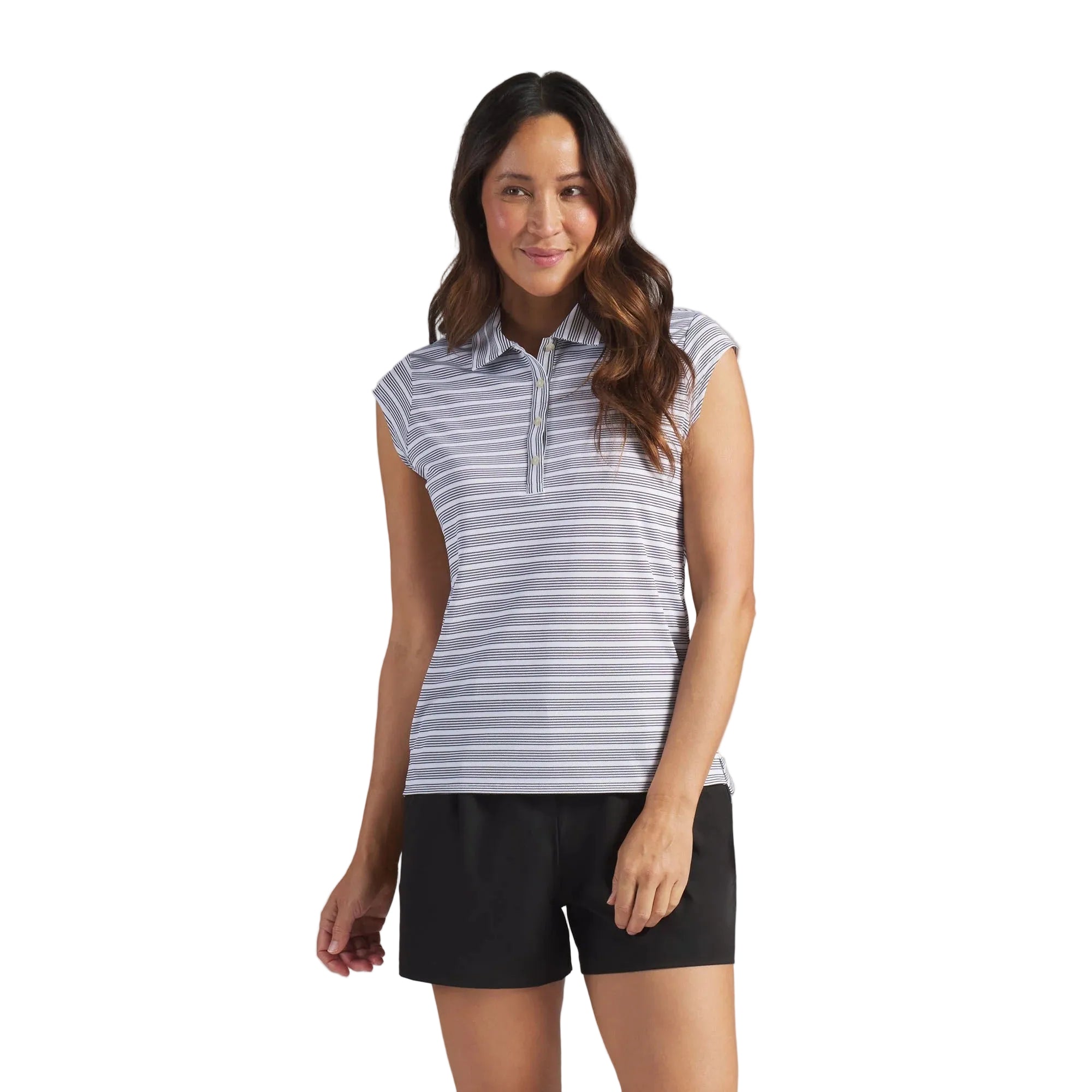 Puma Ladies Pique YD Stripe Cap Sleeve Golf Polo - White/Black