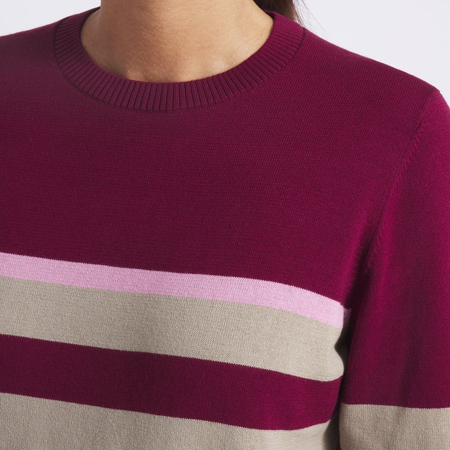 Puma Ladies Resort Stripe Crew Sweater - Ruby