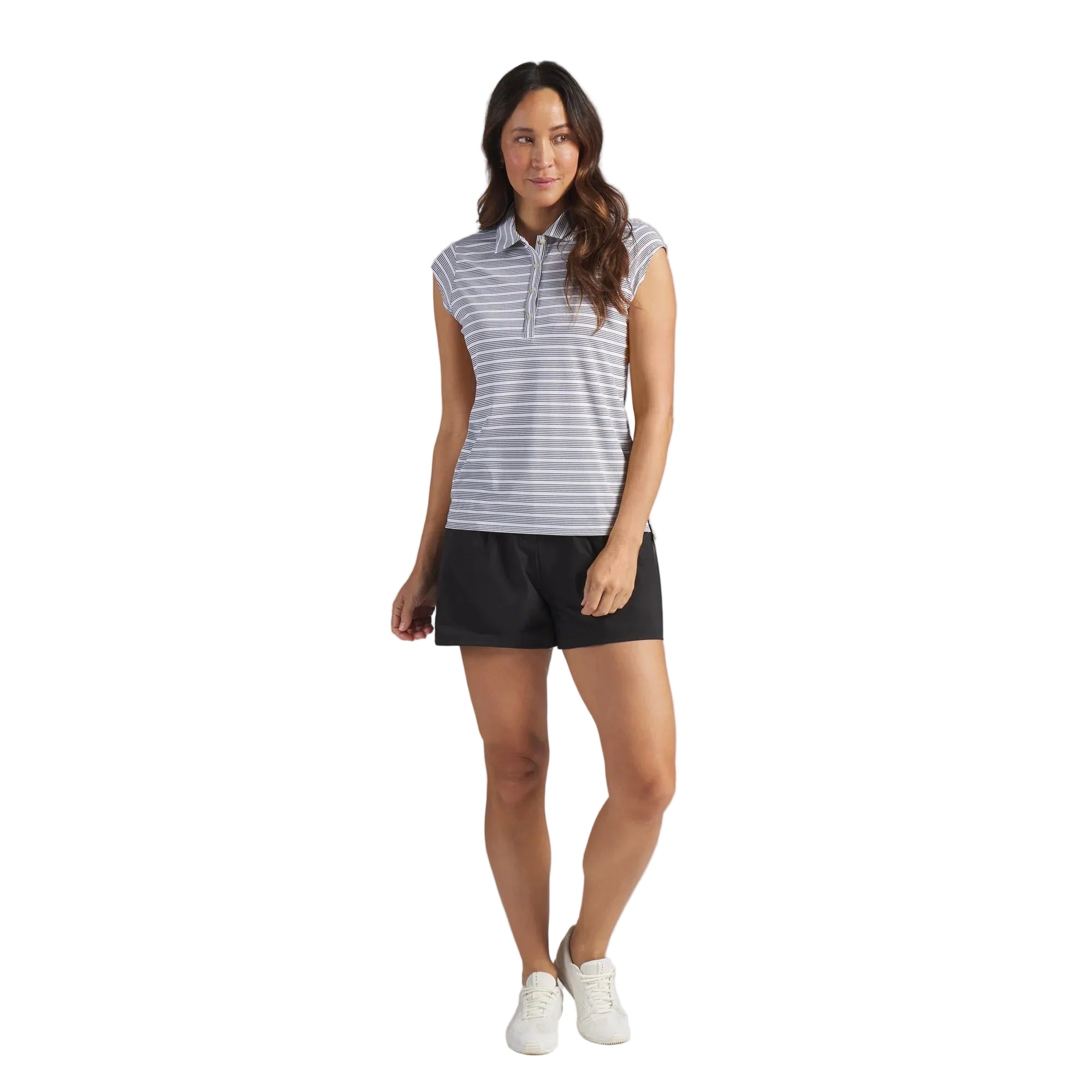 Puma Ladies Pique YD Stripe Cap Sleeve Golf Polo - White/Black