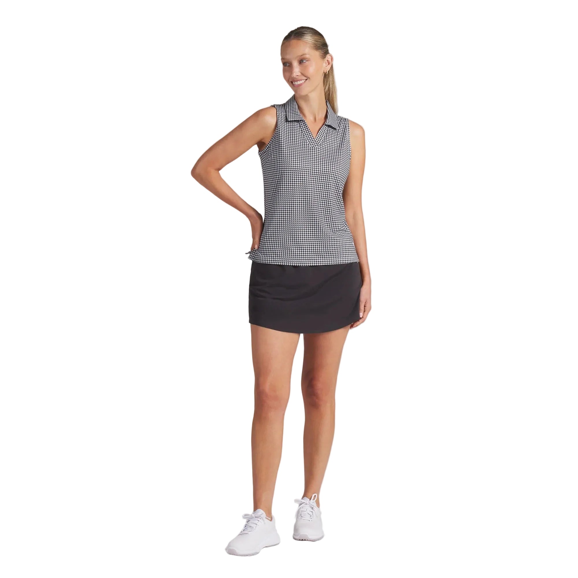 Puma Ladies CLOUDSPUN Mono Check Sleeveless Golf Polo - Black