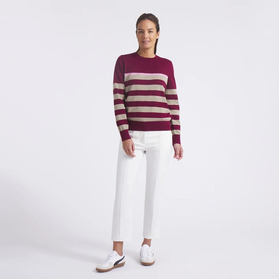 Puma Ladies Resort Stripe Crew Sweater - Ruby