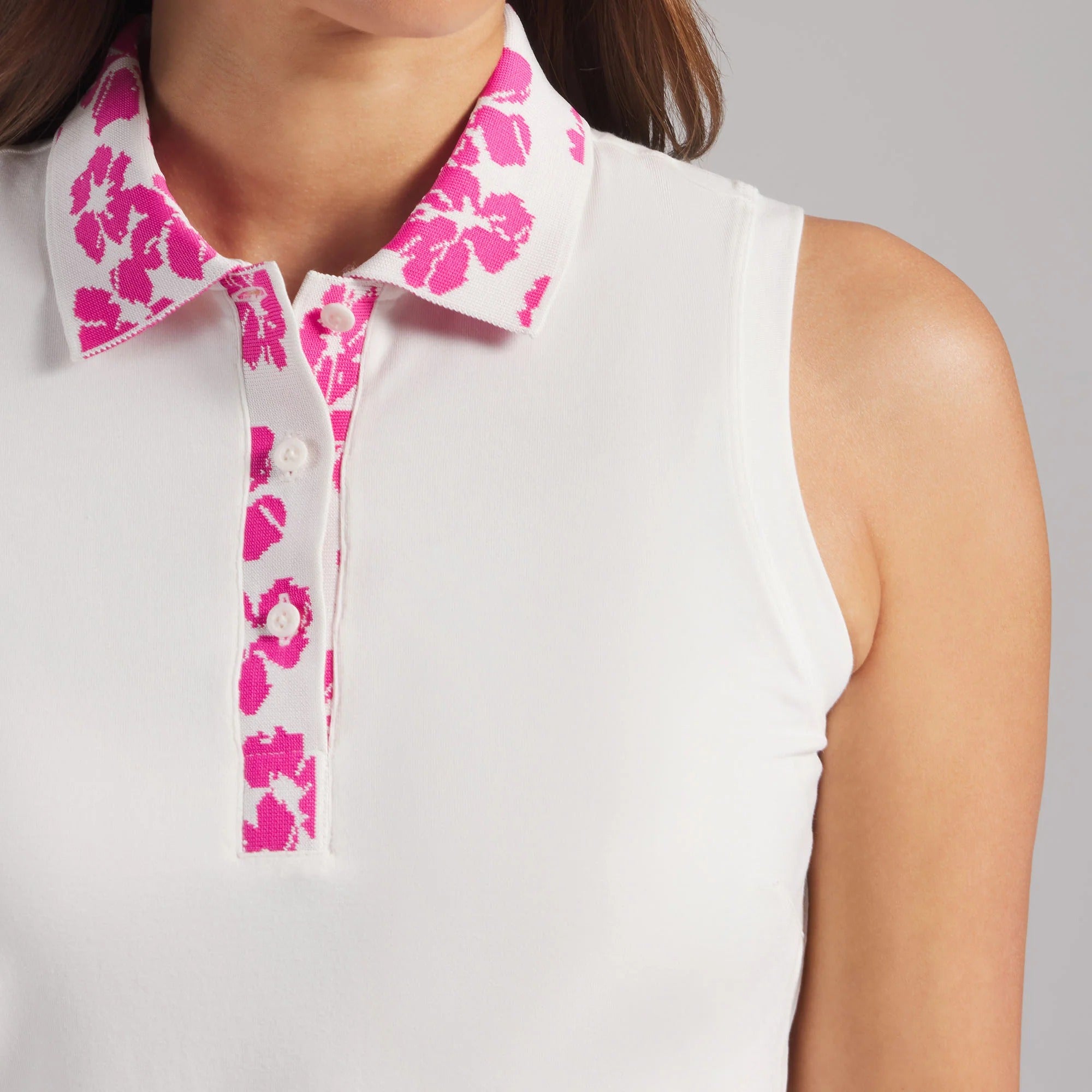 Puma Ladies Modalon Floral Rib Sleeveless Golf Polo - White