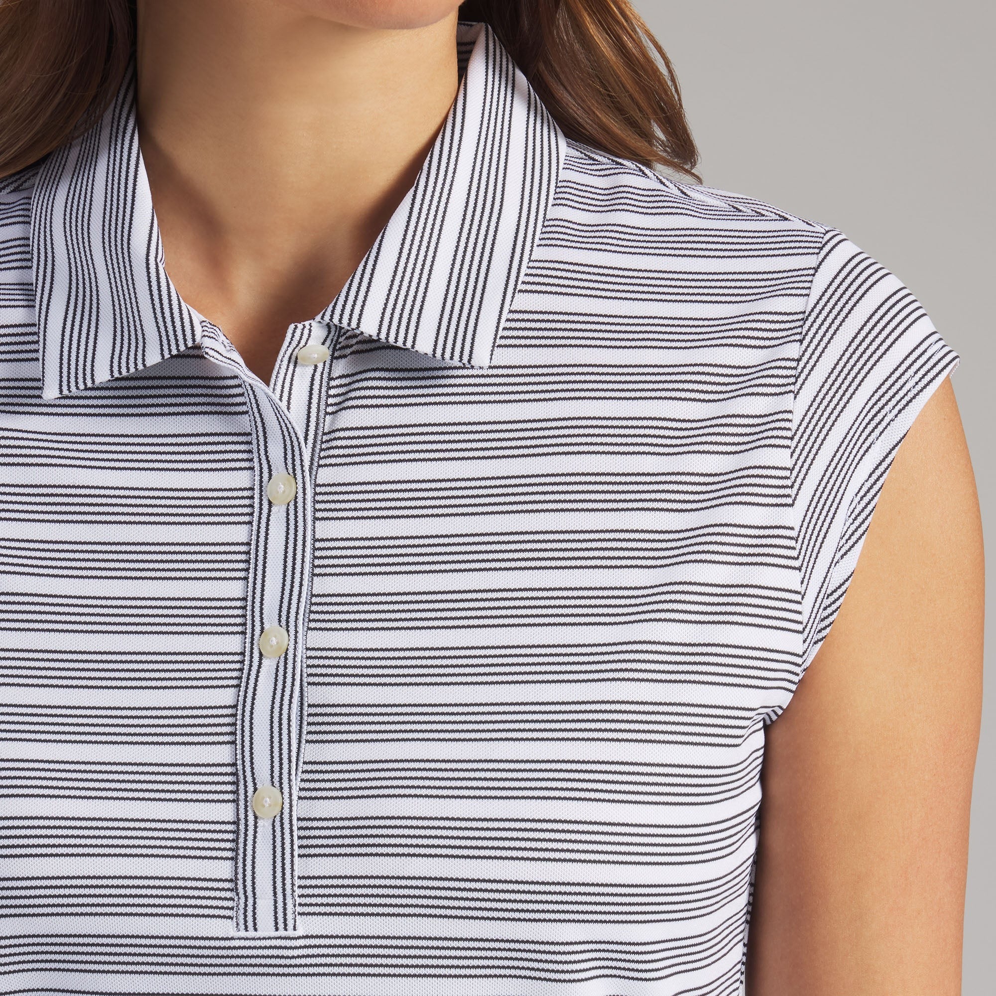 Puma Ladies Pique YD Stripe Cap Sleeve Golf Polo - White/Black