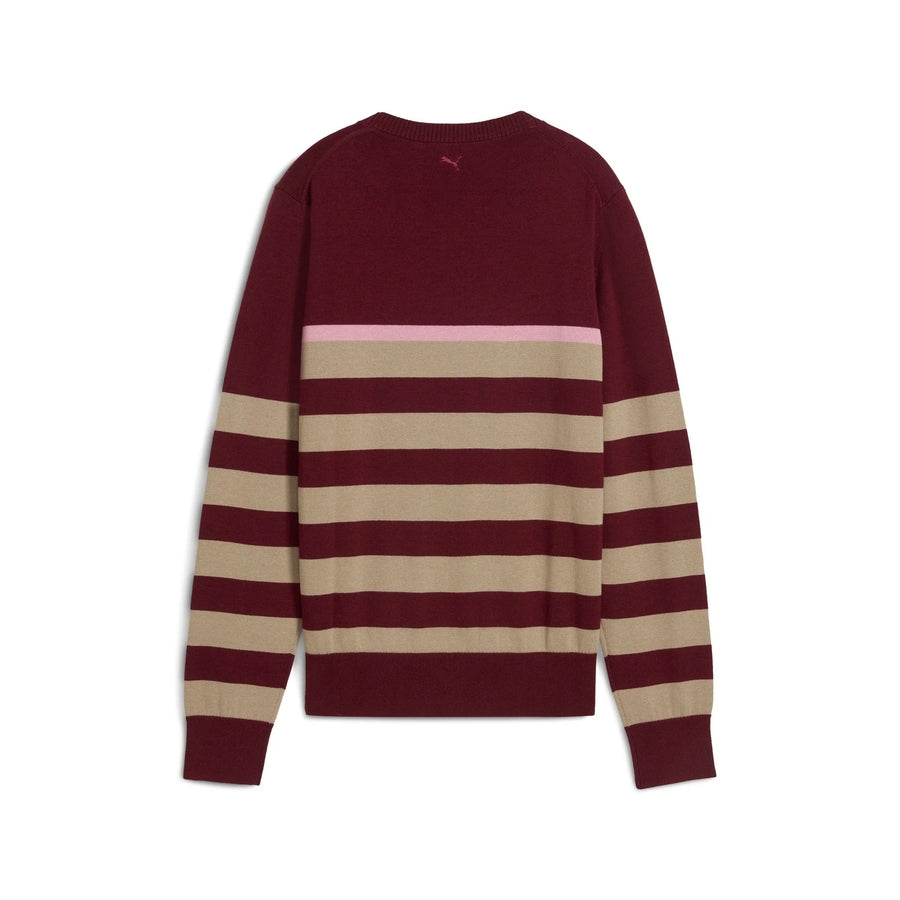 Puma Ladies Resort Stripe Crew Sweater - Ruby