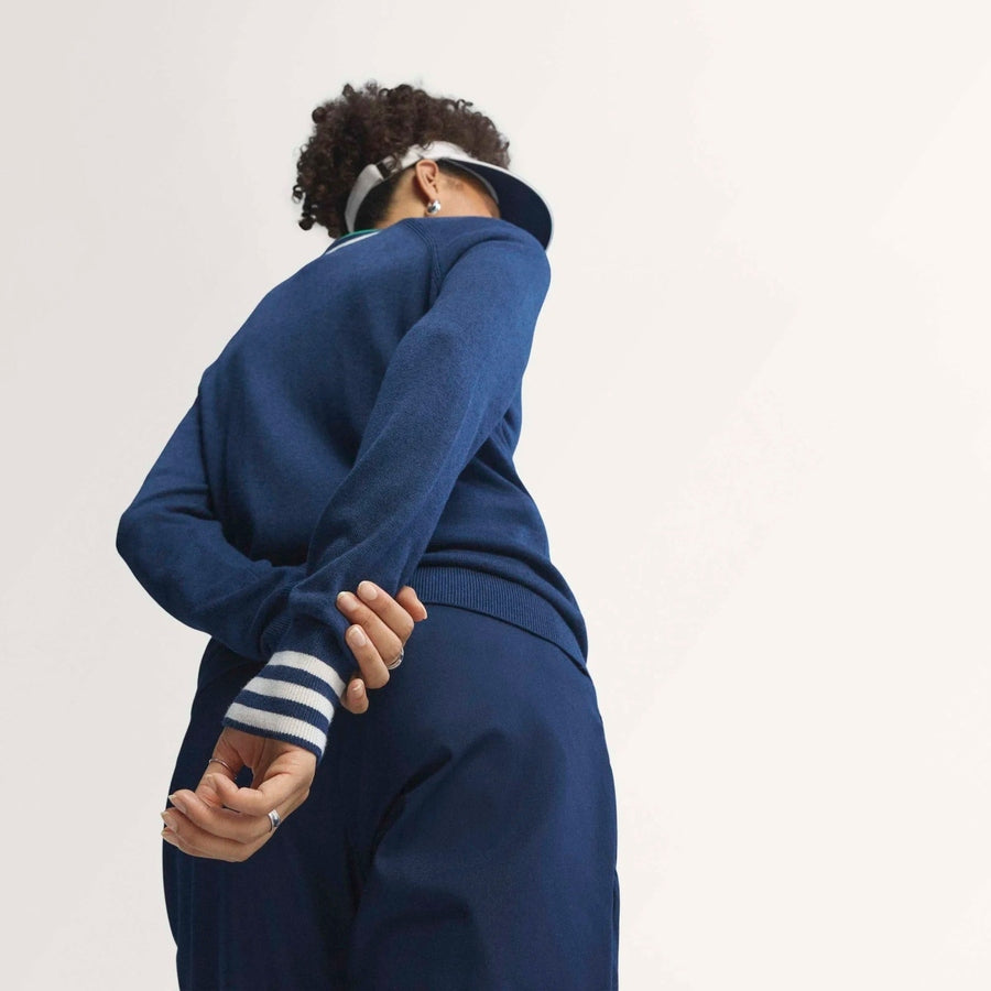 Adidas Ladies Originals Cashmere Blend V-Neck Sweater - Navy
