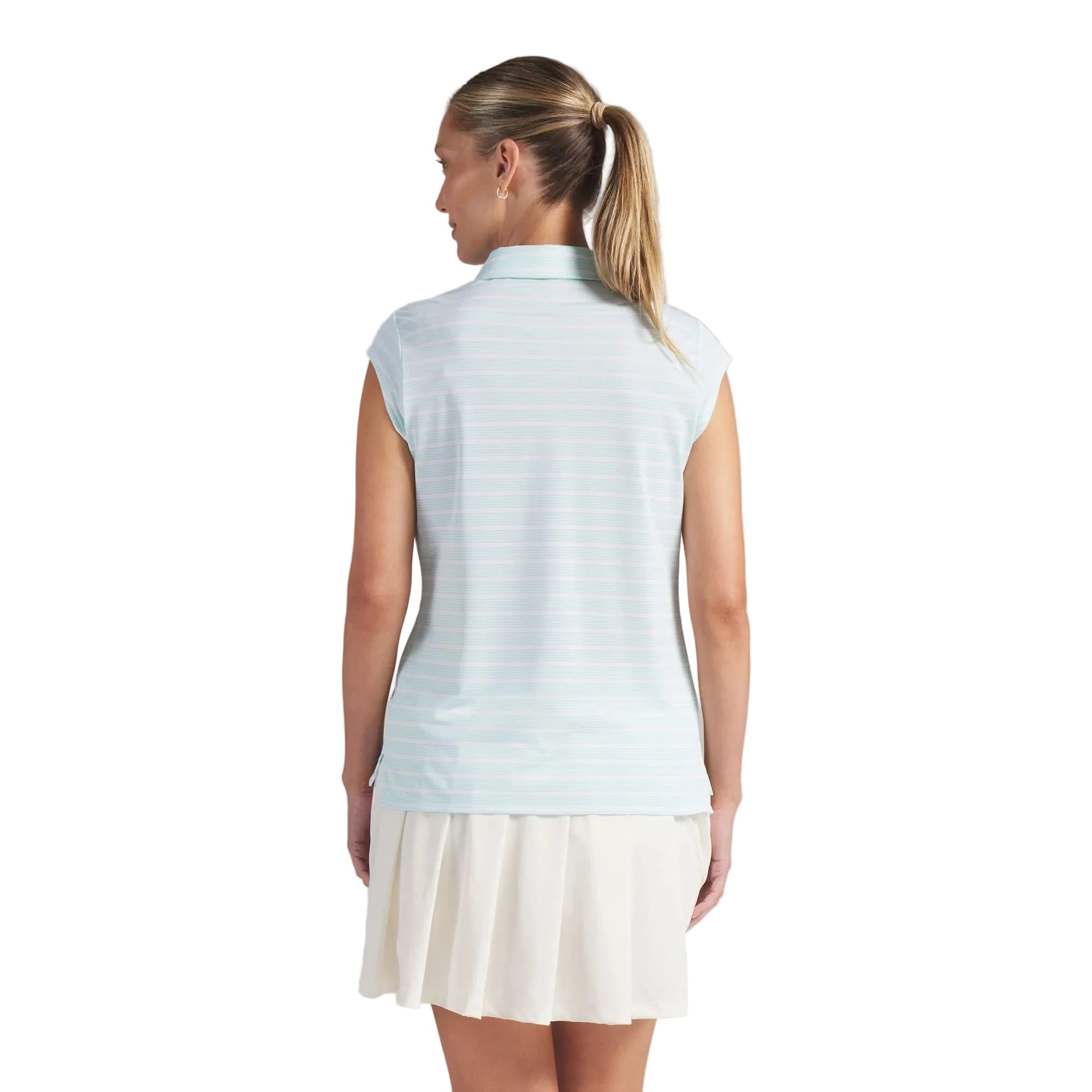 Puma Ladies Pique YD Stripe Cap Sleeve Golf Polo - White/Mint