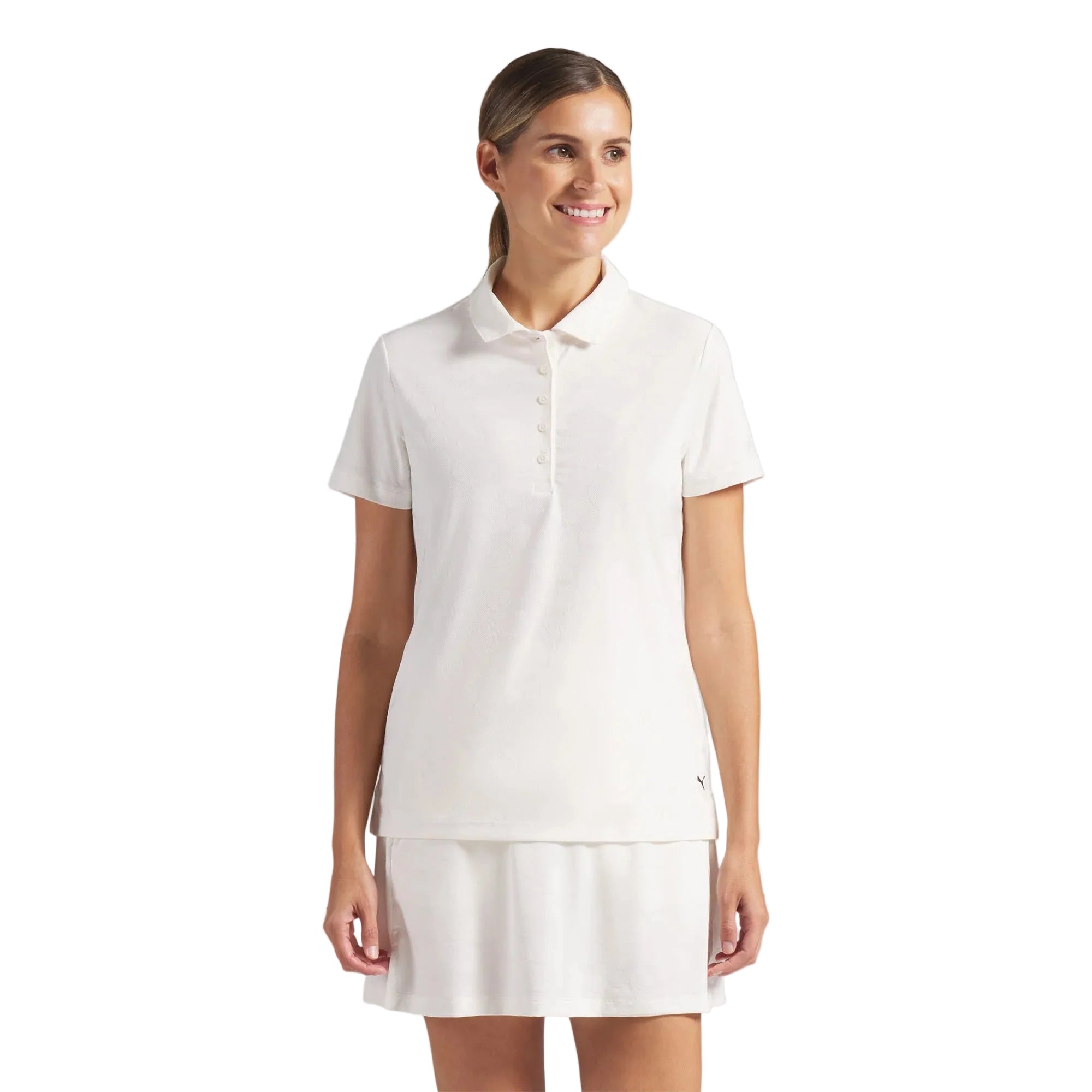 Puma Ladies Floral Lace Jacquard Golf Polo - White
