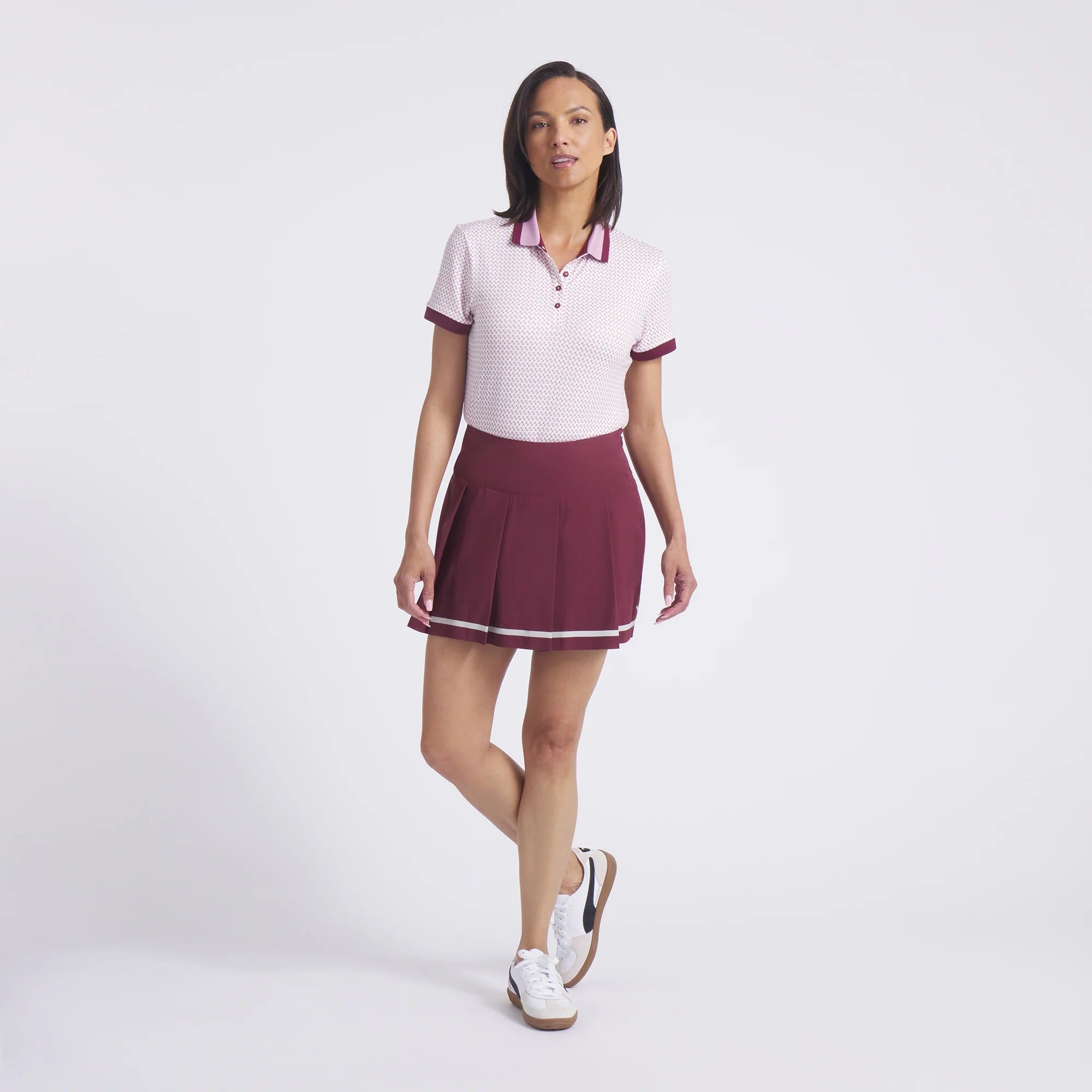 Puma Ladies Stripe Pleated Golf Skirt - Ruby