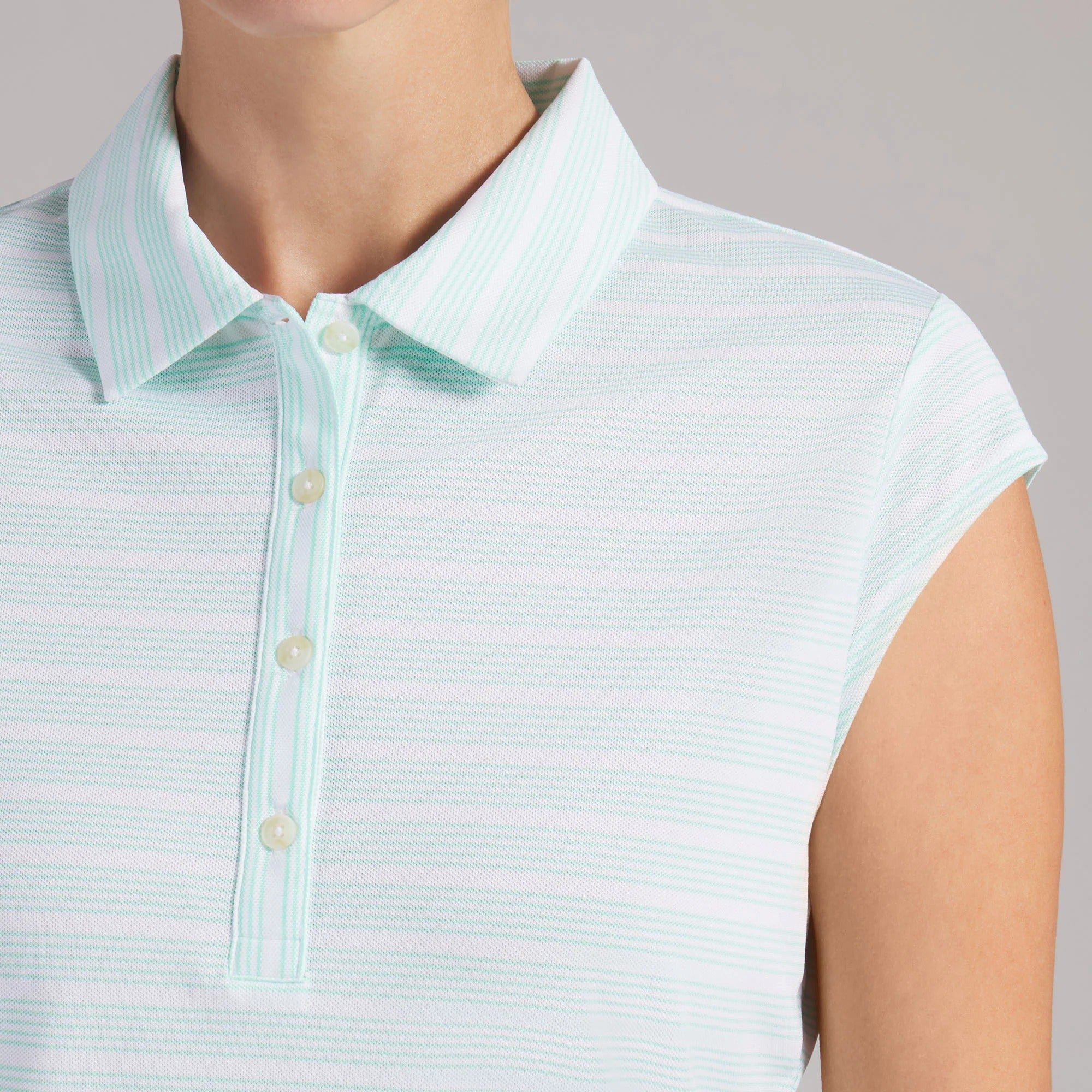 Puma Ladies Pique YD Stripe Cap Sleeve Golf Polo - White/Mint