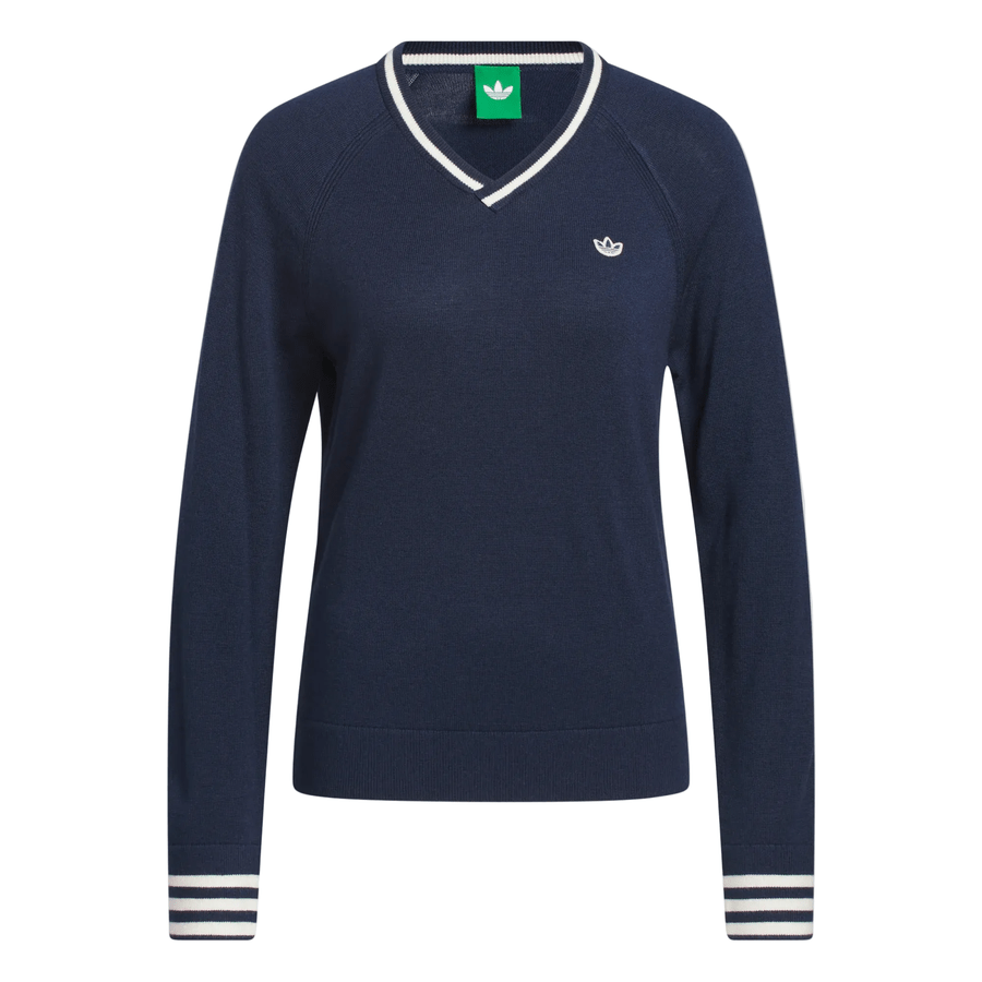 Adidas Ladies Originals Cashmere Blend V-Neck Sweater - Navy