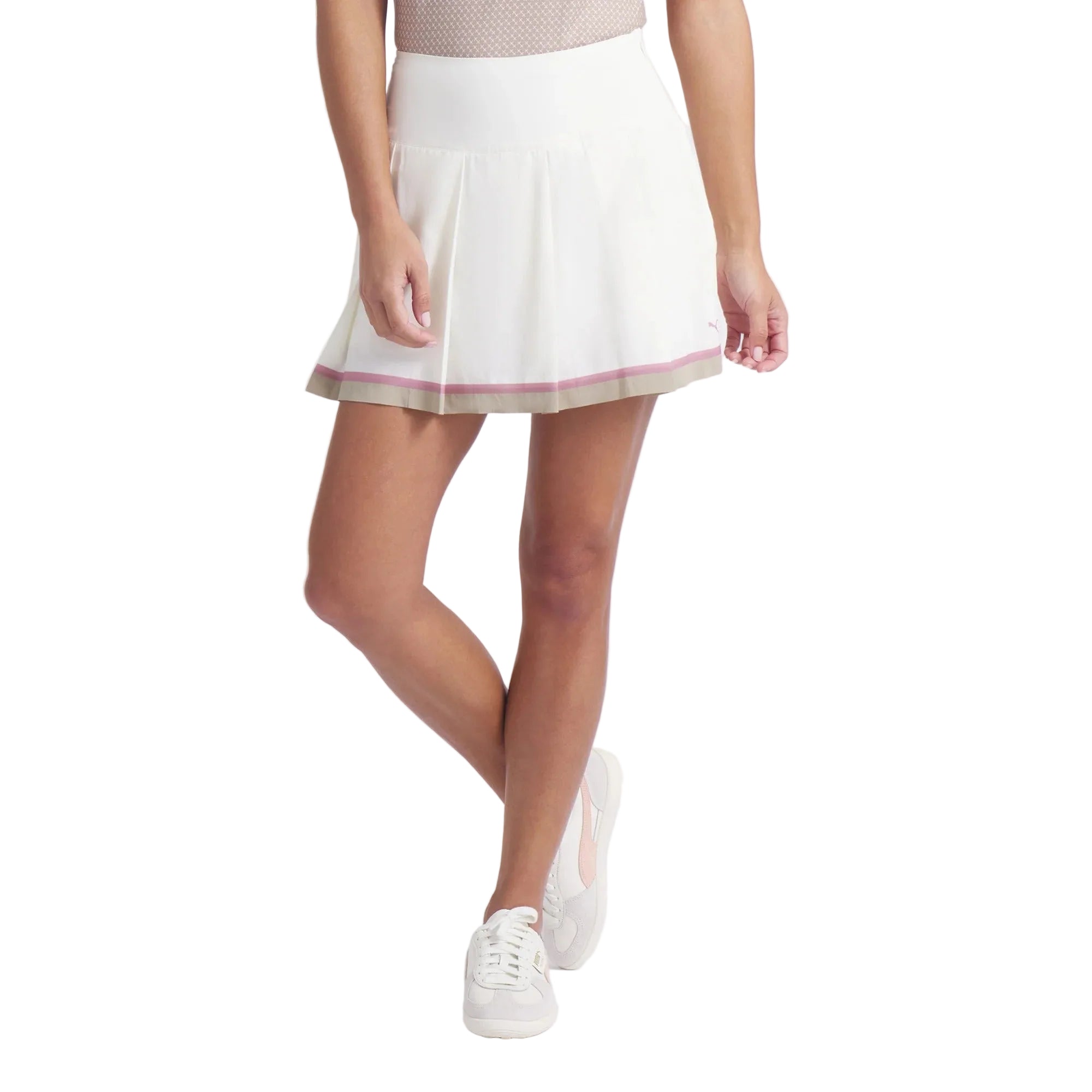 Puma Ladies Stripe Pleated Skirt - Warm White