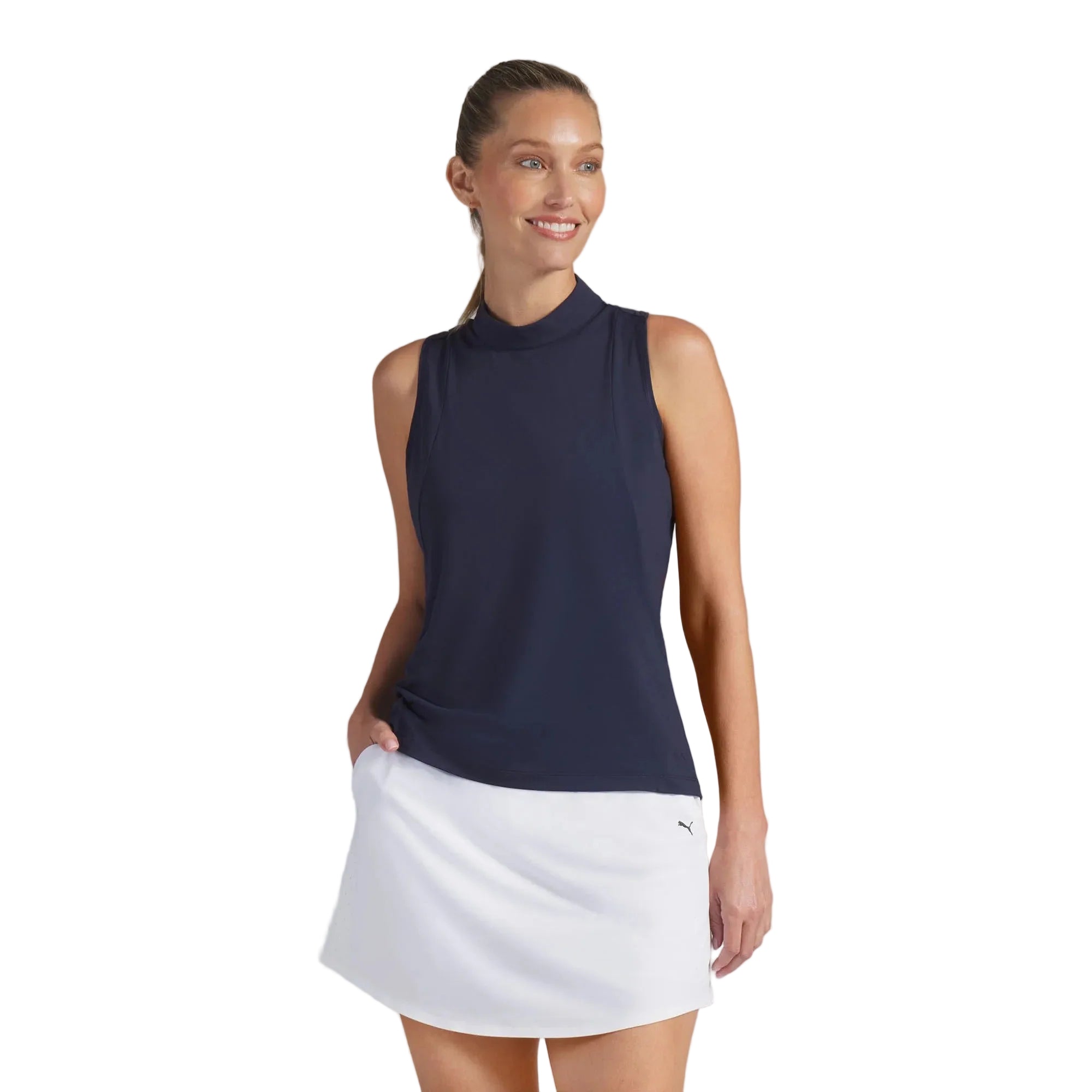 Puma Ladies Nylon Sport Sleeveless Mockneck Golf Polo - Navy