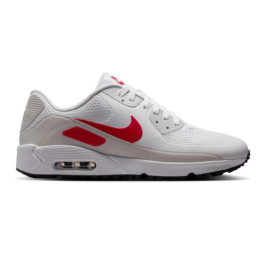 Chaussures de golf Nike Air Max 90 G sans crampons - Blanc/Rouge