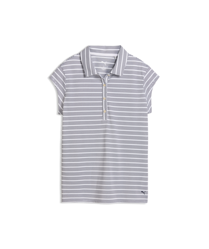 Puma Ladies Pique YD Stripe Cap Sleeve Golf Polo - White/Navy