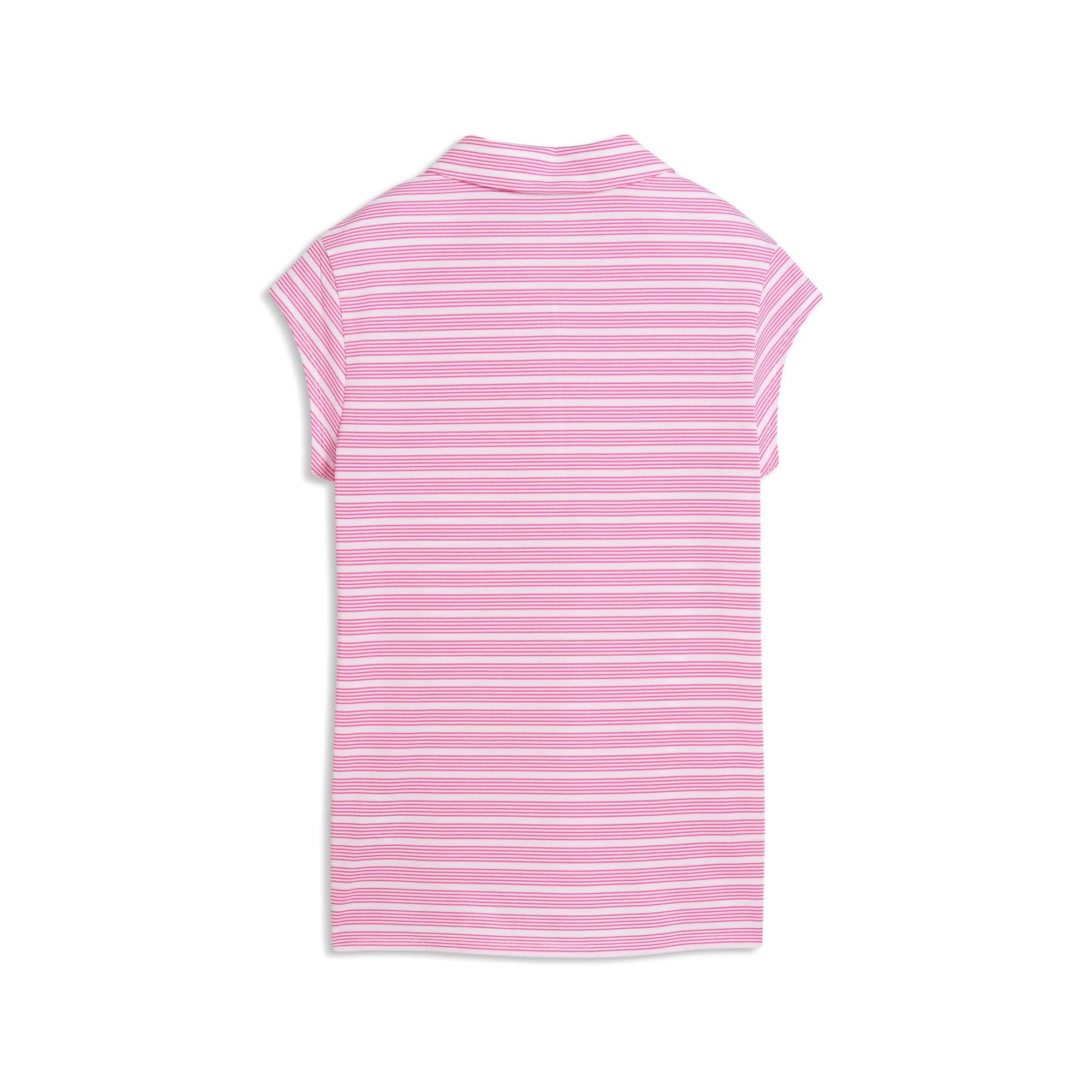 Puma Ladies Pique YD Stripe Cap Sleeve Golf Polo - White/Pink