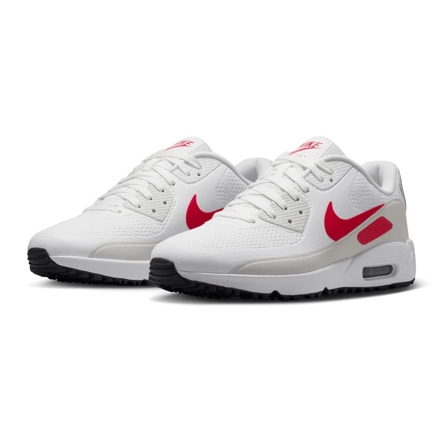 Chaussures de golf Nike Air Max 90 G sans crampons - Blanc/Rouge