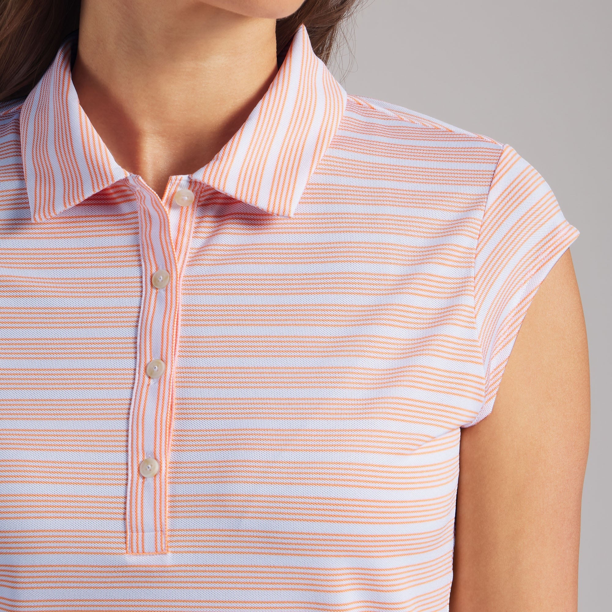 Puma Ladies Pique YD Stripe Cap Sleeve Golf Polo - White/Orange