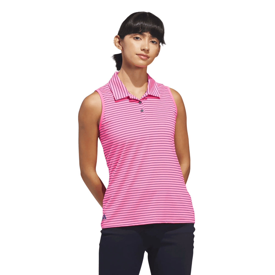 Adidas Ladies Performance Stripe Sleeveless Polo Shirt