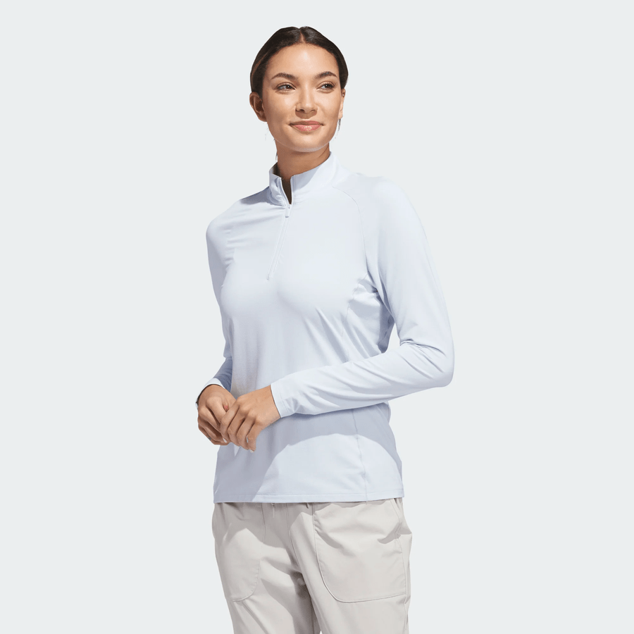 Adidas Ladies Ultimate365 Solid Quarter-Zip Mock Polo Shirt
