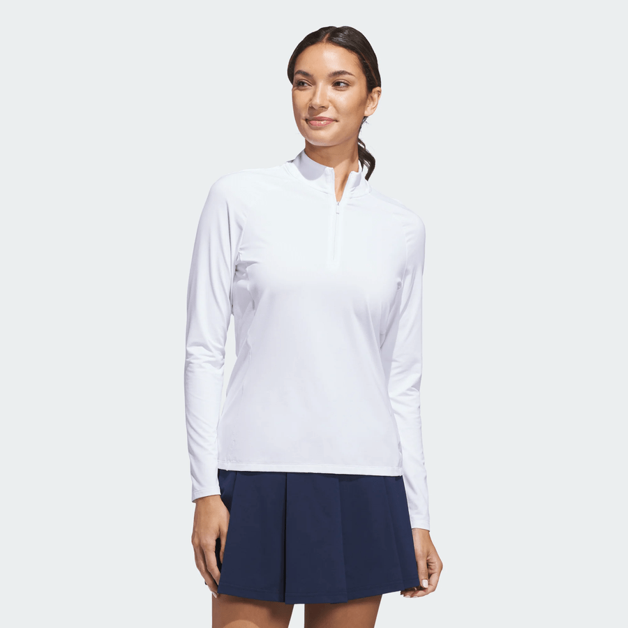 Adidas Ladies Ultimate365 Solid Quarter-Zip Mock Polo Shirt