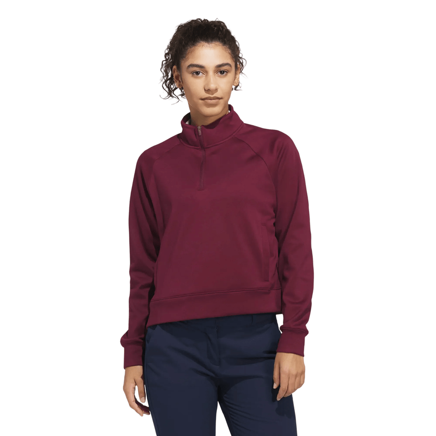 Adidas Ladies Ultimate365+ Climawarm Loose Quarter-zip Hoodie - Maroon