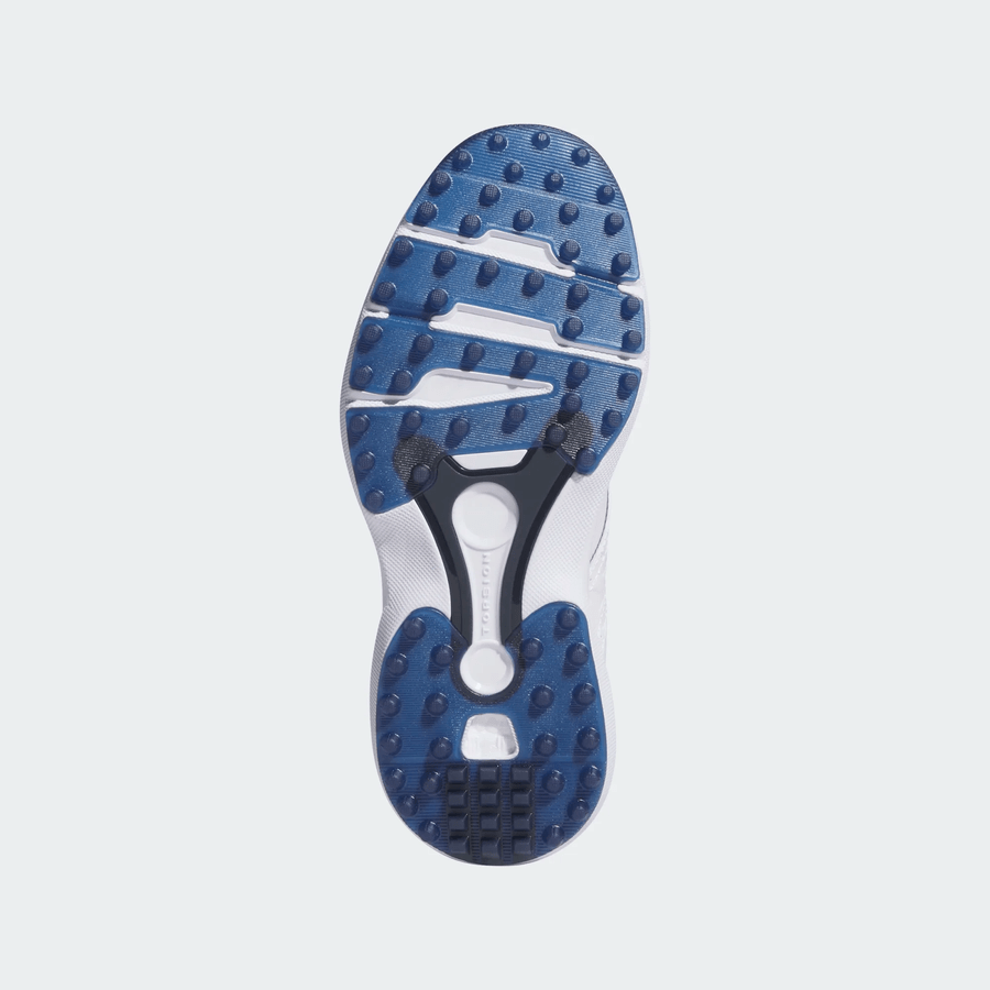 Chaussures de golf Adidas MC70 sans crampons pour femme - blanc/bleu