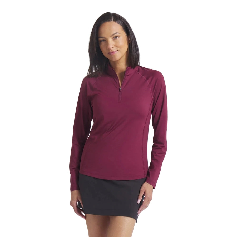 Puma Ladies YOU-V Solid 1/4 Zip Golf Pullover - Ruby