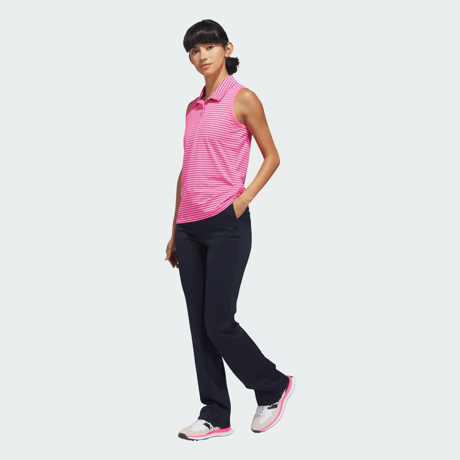 Adidas Ladies Performance Stripe Sleeveless Polo Shirt