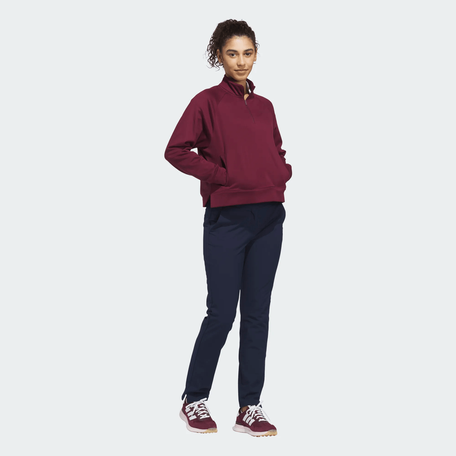 Adidas Ladies Ultimate365+ Climawarm Loose Quarter-zip Hoodie - Maroon