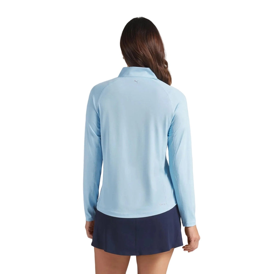 Puma Ladies YOU-V Solid 1/4 Zip Golf Pullover - Light Blue