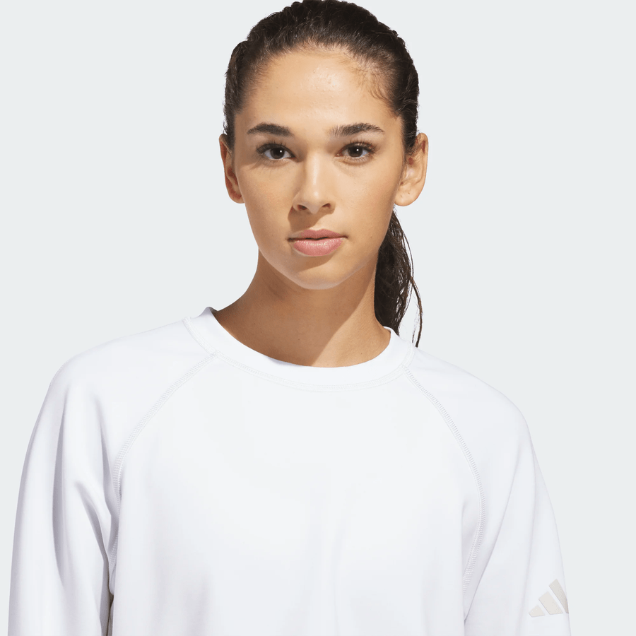 check Adidas Ladies Beyond The Course Crewneck Golf Layer - White
