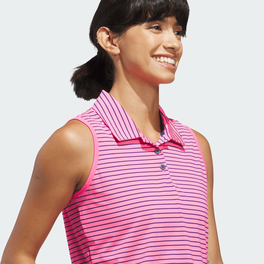 Adidas Ladies Performance Stripe Sleeveless Polo Shirt
