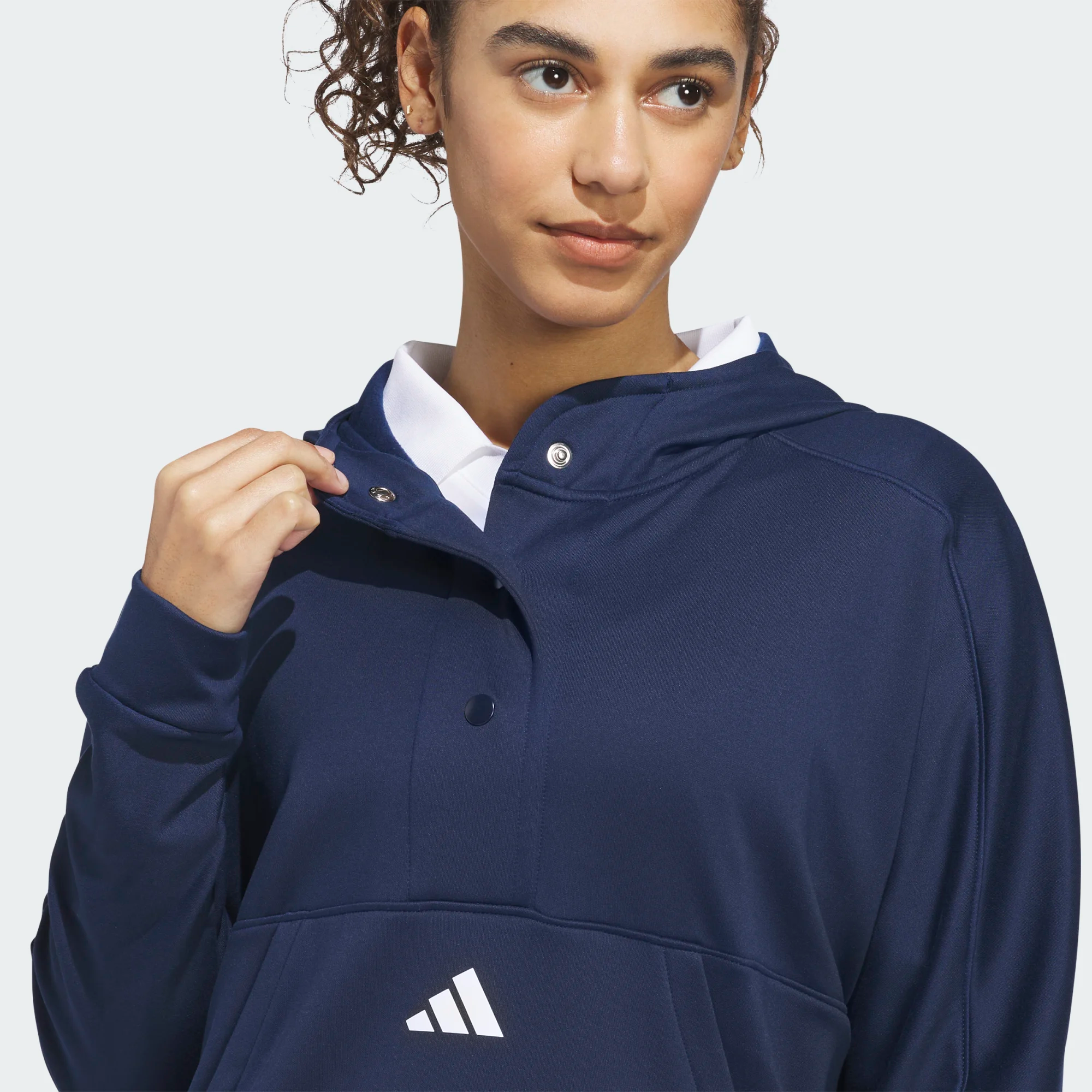 Adidas Ladies Beyond The Course Snap Climawarm Loose Hoodie - Navy
