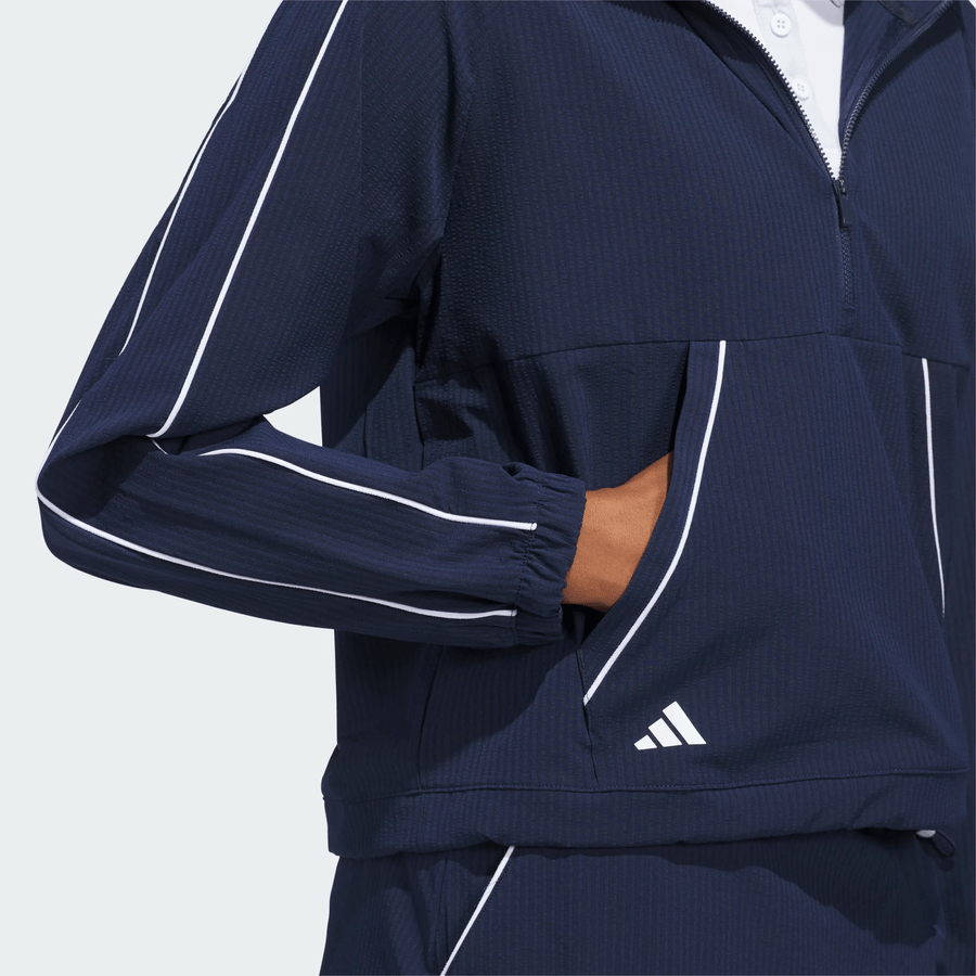 Adidas Ladies Ultimate365 Seersucker Quarter-Zip Jacket - Navy