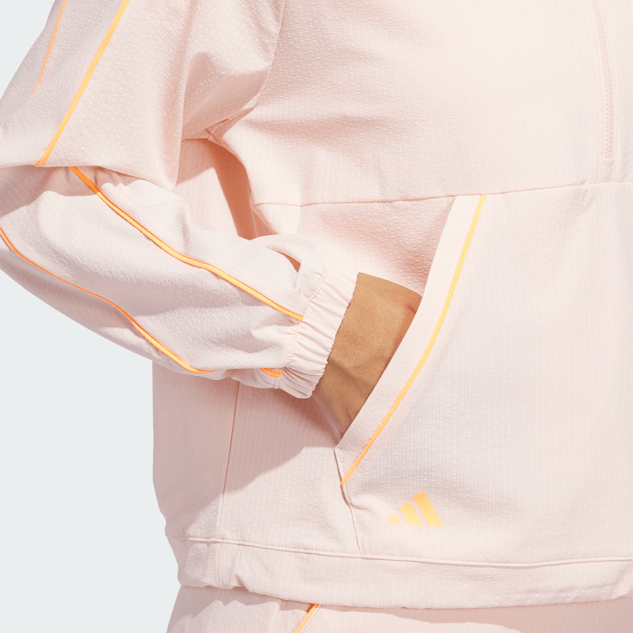 Adidas Ladies Ultimate365 Seersucker Quarter-Zip Jacket - Pink