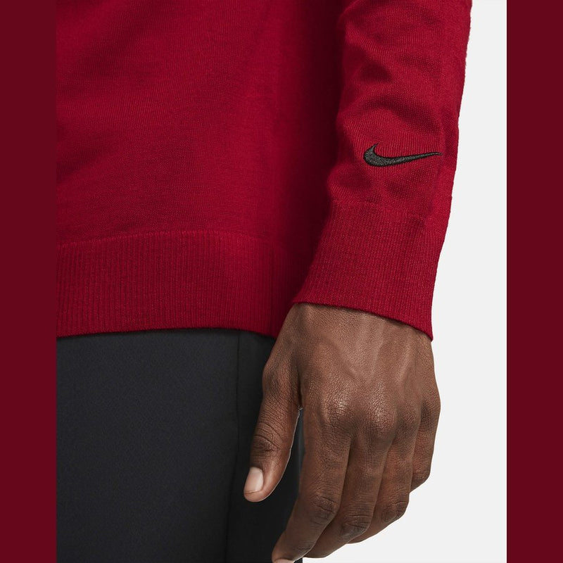 Tiger Woods Men's Knit Golf Sweater - Red detail of Nike logo in the sleevee