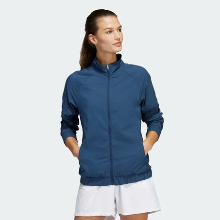 Adidas Women Activewear Jacket XL Blue Logo Pockets Full Zip Mock Neck 