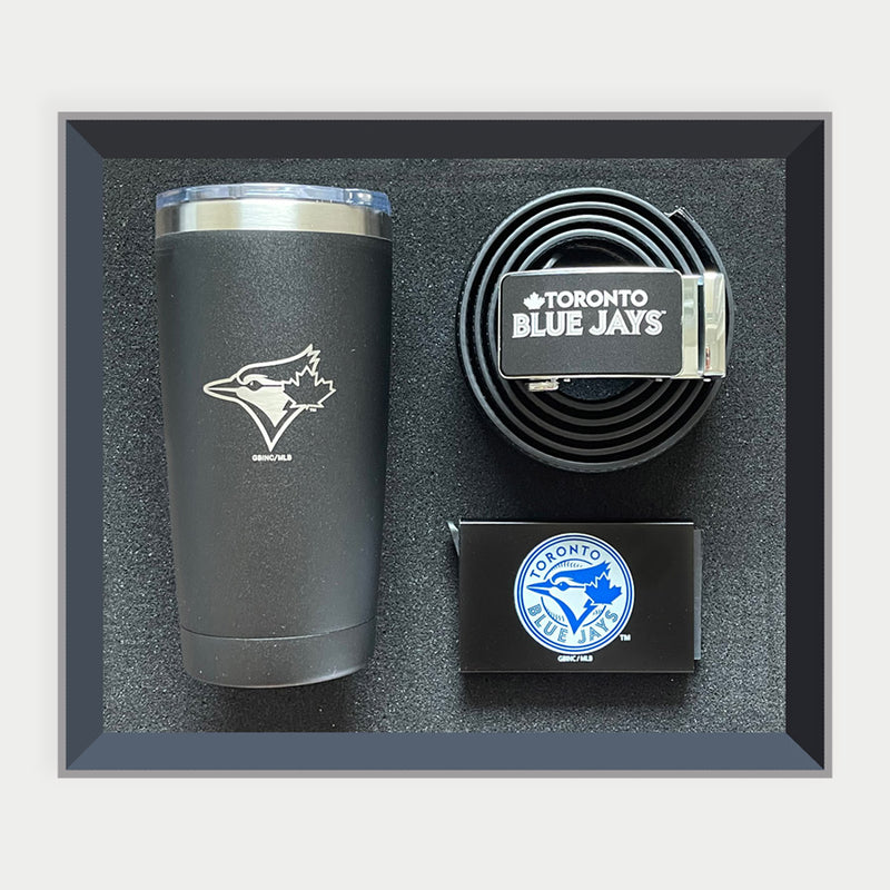 Blue Jays Coffee Tumbler, Ratchet Belt, RFID Wallet Gift Set