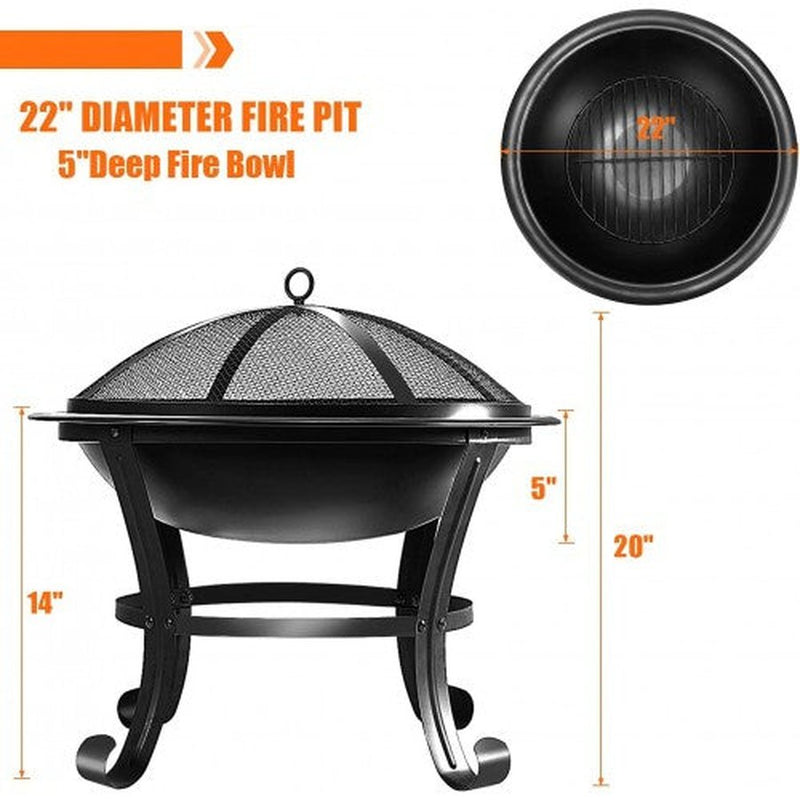 KingSo 22" Steel Outdoor Wood Burning Fire Pit