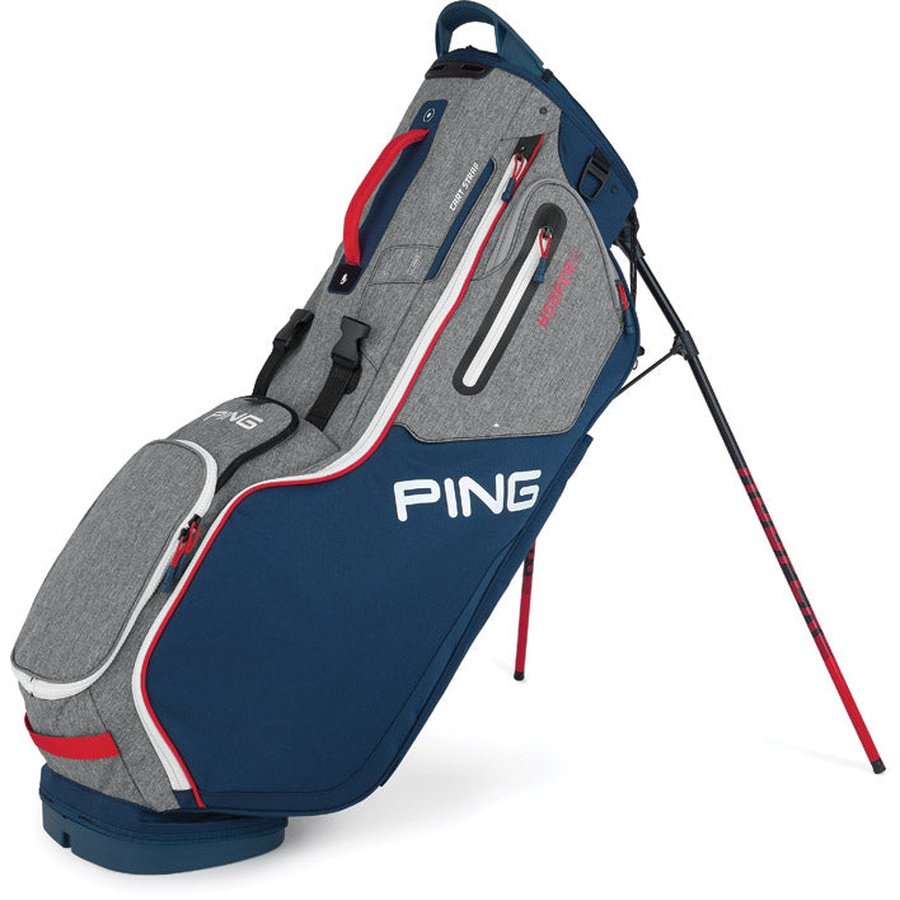 Blue, grey, and red Ping Hoofer 14 Carry Golf Bag